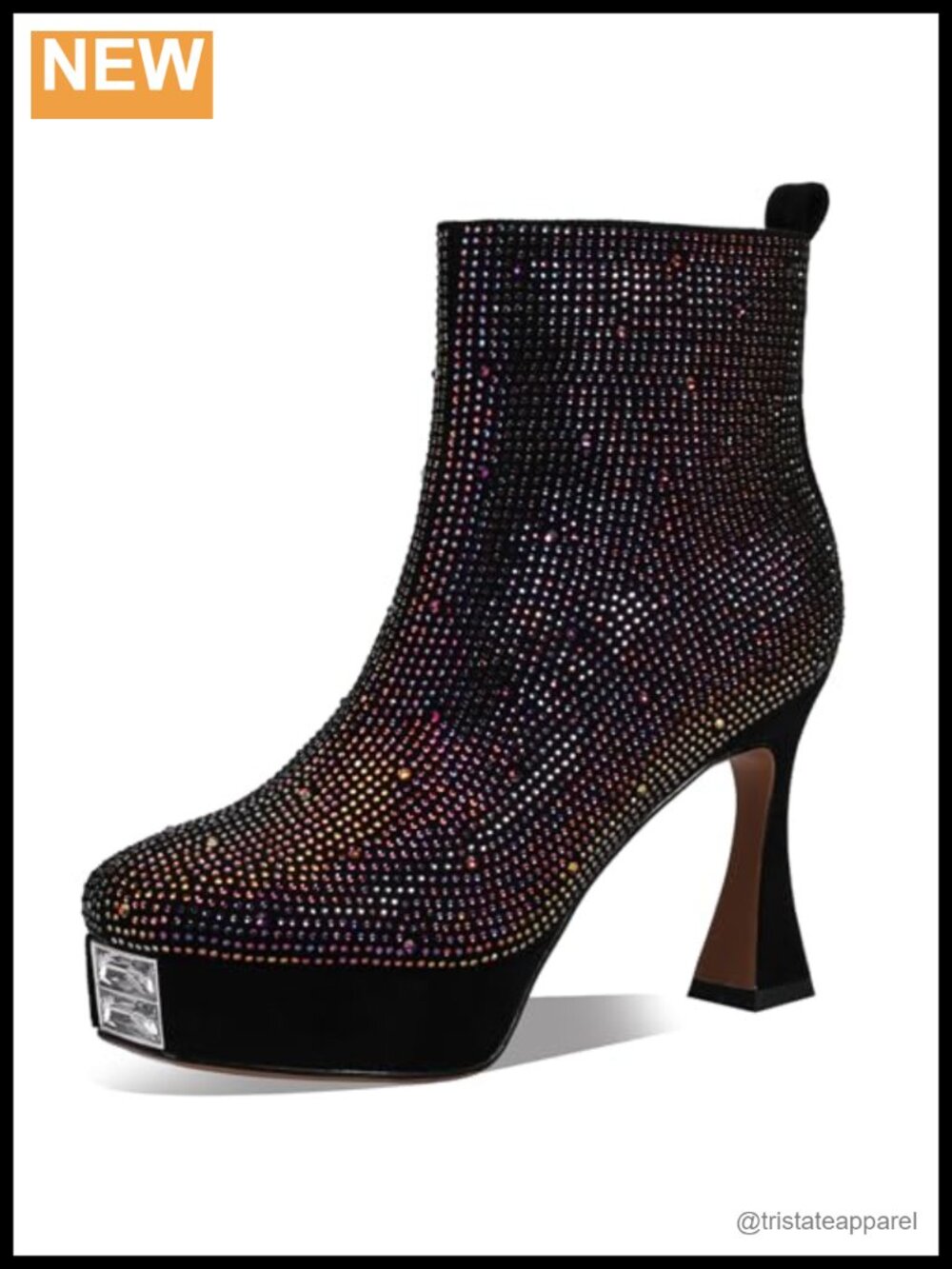 Crystal Rhinestone Embellished Square Toe Platform Ankle Boots for Women Party